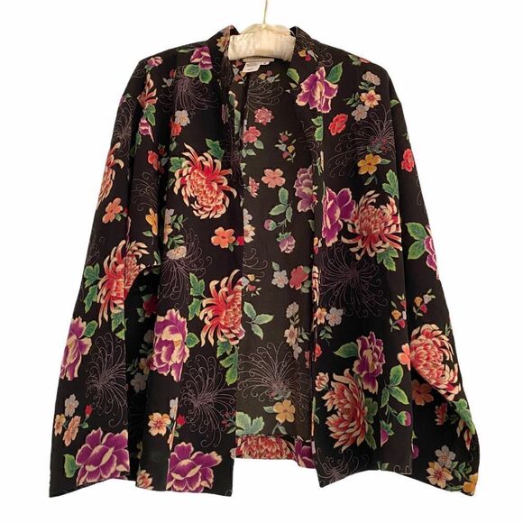 Coldwater Creek Black Floral Open Front Jacket S - Picture 1 of 7